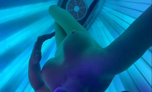 Masturbating and playing with big tits in the solarium join me in