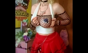 Slow Motion Large Bust with Fishnet and Qtlux Mini Skirt